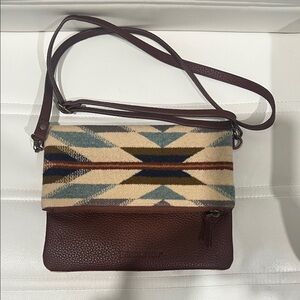Pendleton Woven Aztec Fold-Over Crossbody Bag in Brown and Cream